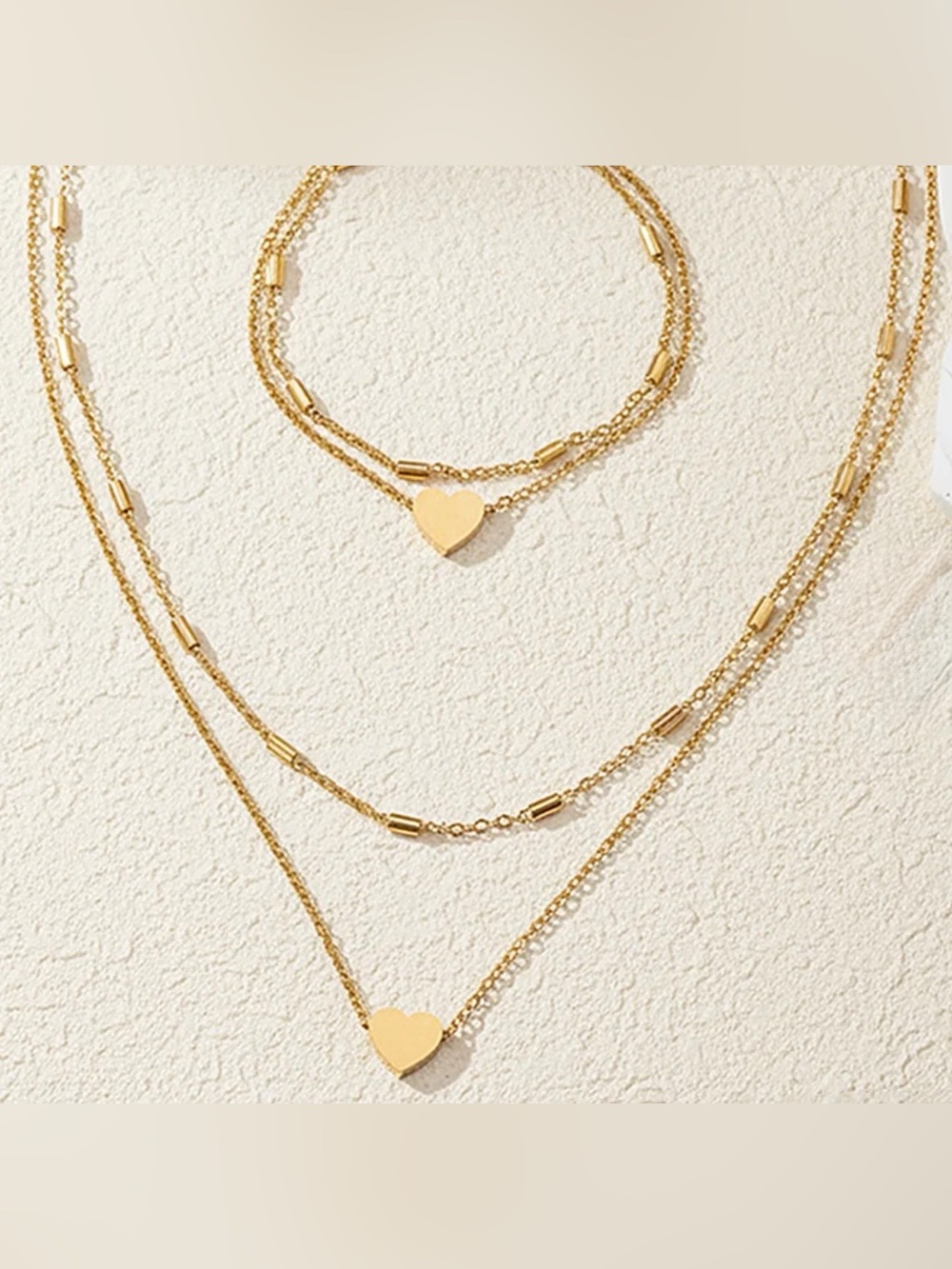 Gold Heart Layered Necklace Set Stainless Steel- Women Jewelry